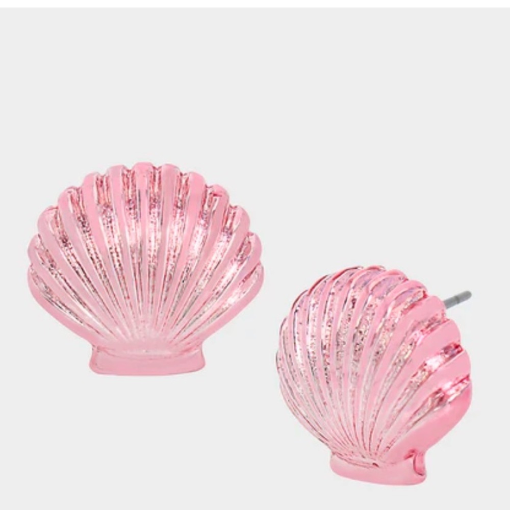 BETSEY JOHNSON Mermaid Jewels Metallic Pink Shell Coastal Stud Earrings NEW NWT